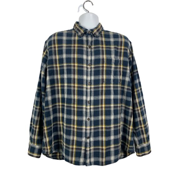 St. John's Bay Mens Flannel Shirt Blue Plaid Button-Down Long Sleeve Size XL - Picture 1 of 9